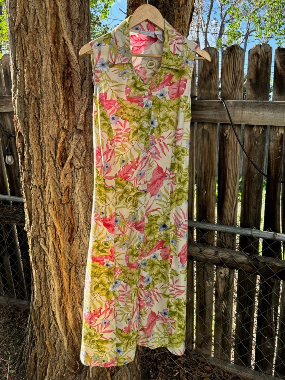 90s Tropical Button Front Dress